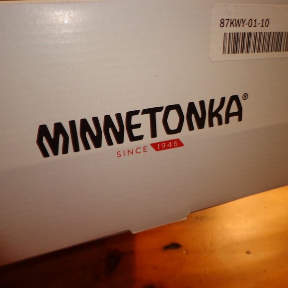 Men's NIB Minnetonka Art Mule Slippers 10M Autumn Brown Slip On - Picture 12 of 14